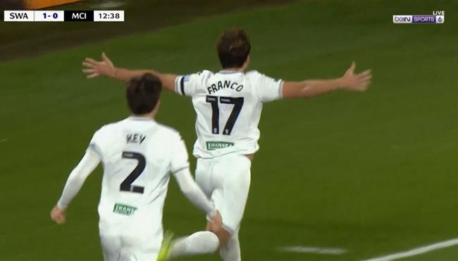 هدف سوانزي سيتي الاول الرائع في مرمي مانشستر سيتي بكاس الرابطة الانجليزية