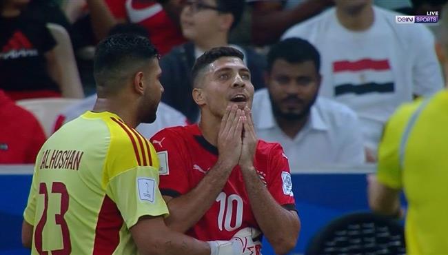 محمد شريف يهدر هدف محقق لمصر امام الكويت بكاس العرب