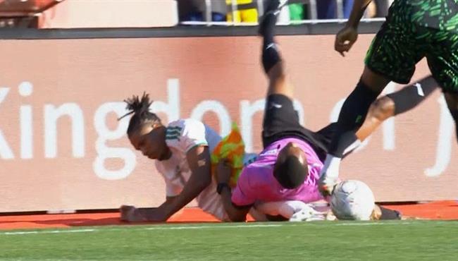 لقطة طريفه بين الحكم المساعد ولاعب الجزائر في مباراة نيجيريا