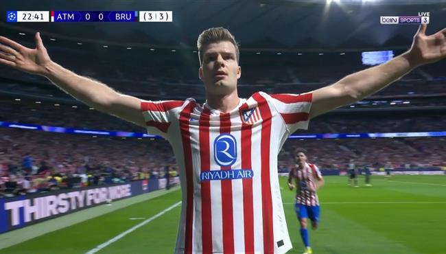 هدف اتلتيكو مدريد الاول في مرمي كلوب بروج بدوري ابطال اوروبا