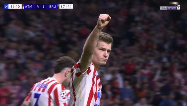 هدف اتلتيكو مدريد الرابع في مرمي كلوب بروج بدوري ابطال اوروبا