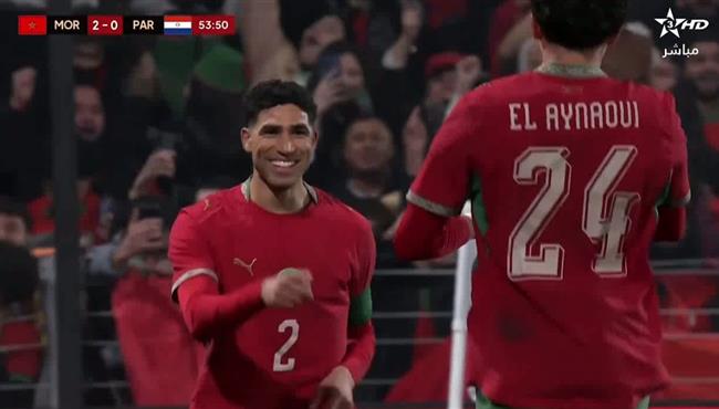 هدف المغرب الثاني في مرمي باراجواي اسيست اشرف حكيمي