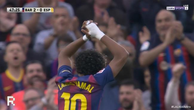لامين يامال يتلاعب بمدافعي اسبانيول ويهدر هدف محقق لبرشلونة