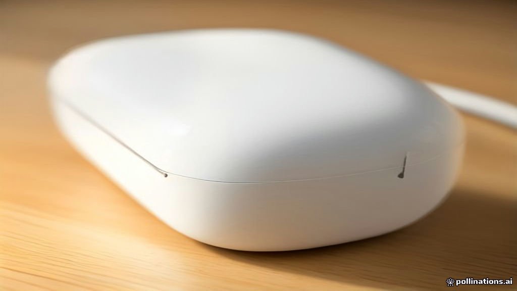 White AirPods charging case on a desk