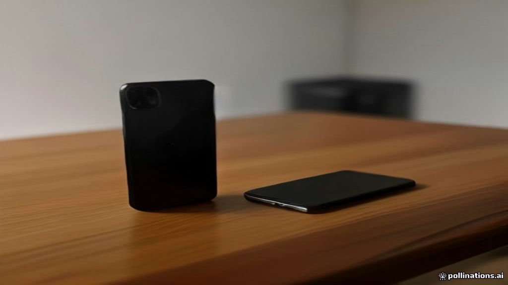 A comparison of a modern Android foldable phone and an iPhone on a desk.