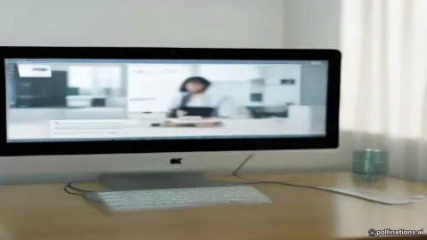 Modern laptop displaying an AI chat interface on a clean office desk.