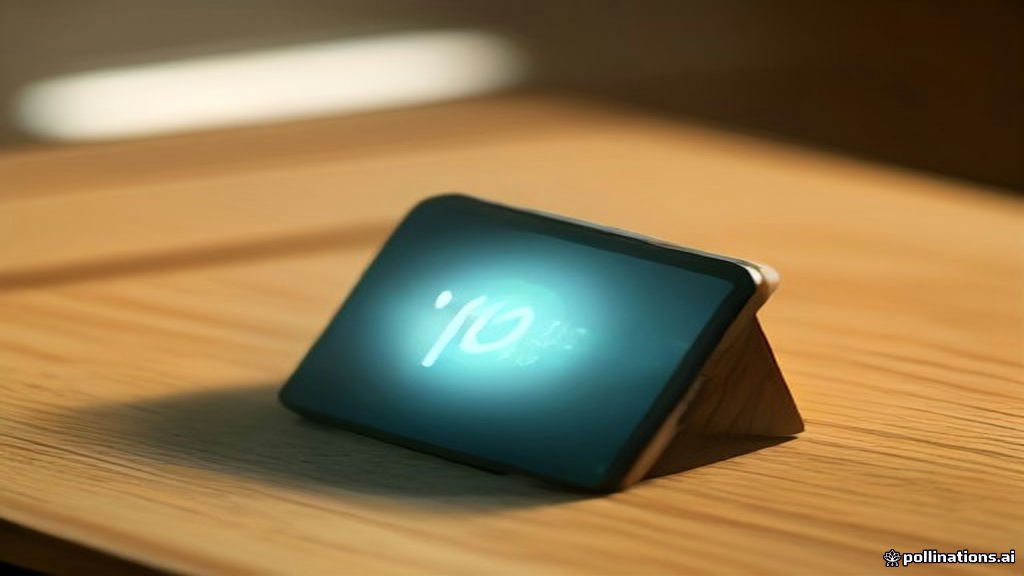 Smartphone displaying AI assistant voice settings on a desk