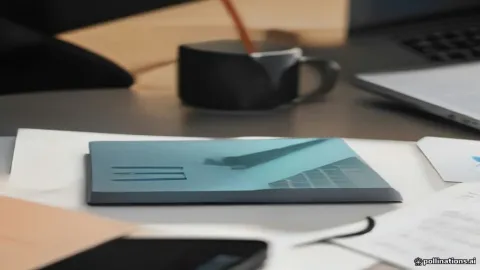 A MacBook on a desk displaying an email app interface.