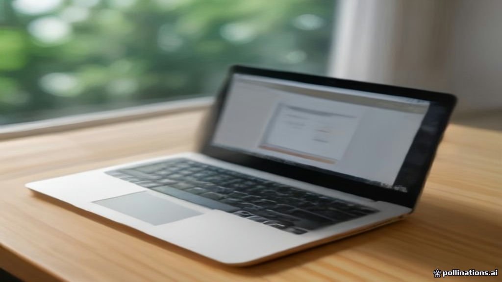 A modern laptop displaying a web browser on a wooden desk.