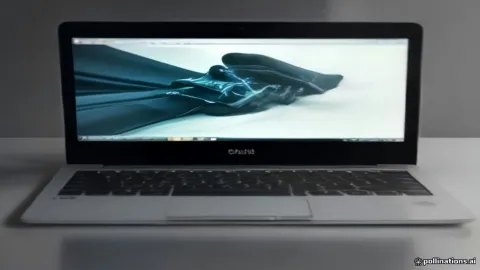 A high-end laptop for programming on a desk with code visible on the screen.
