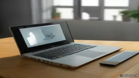 لابتوب هندسي حديث يعرض تصاميم ثلاثية الأبعاد