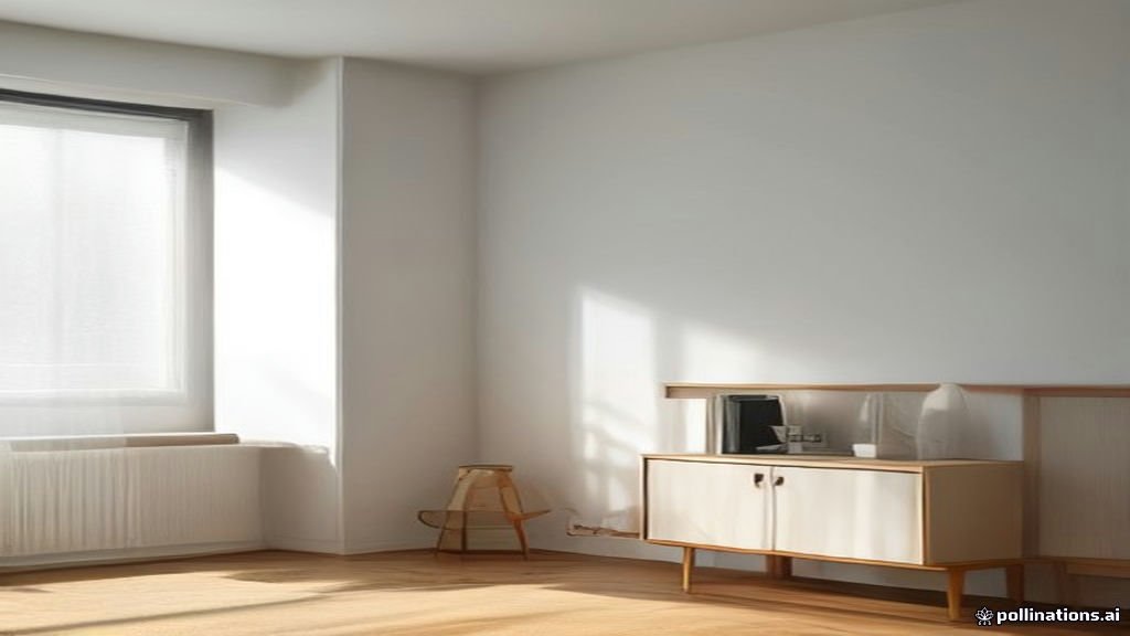 Modern mesh Wi-Fi router on a shelf in a clean living room.
