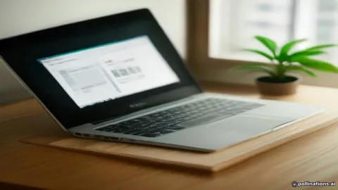 لابتوب يعمل بنظام ويندوز 11 على مكتب خشبي