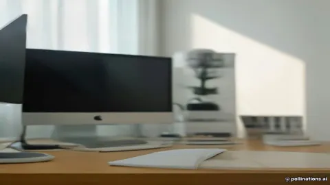 Laptop connected to an external monitor on a modern desk