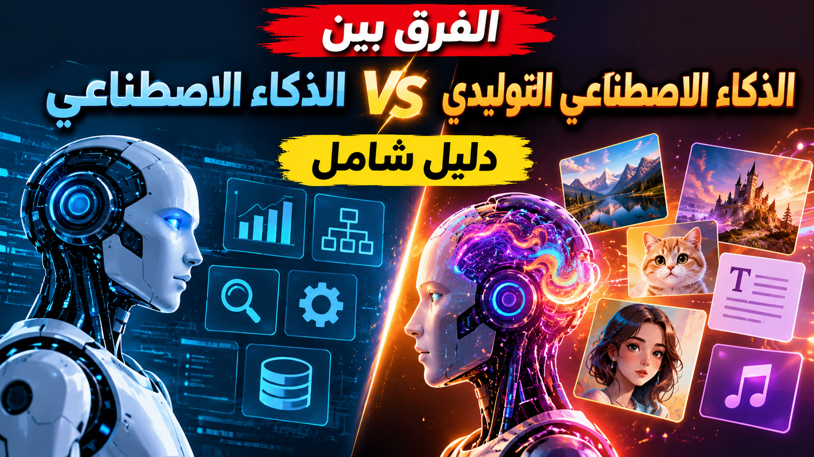 رسم توضيحي يمثل الفرق بين الذكاء الاصطناعي التحليلي والذكاء الاصطناعي التوليدي