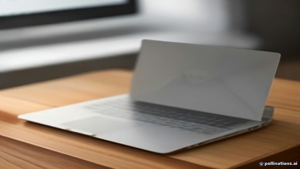 شاشة كمبيوتر محمول تعرض واجهة بريد إلكتروني على مكتب عمل حديث