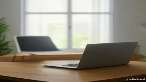 مقارنة بين اللابتوب التقليدي وجهاز ماك بوك على مكتب خشبي حديث