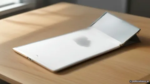 جهاز آيباد مقفل موضوع على مكتب خشبي منظم