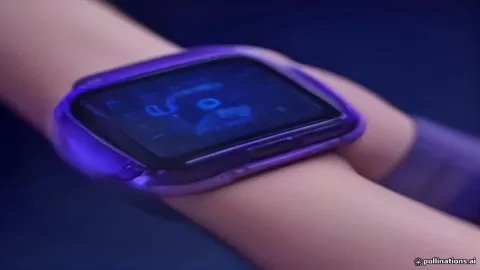 A Samsung Galaxy Watch displaying a glowing AI assistant interface.