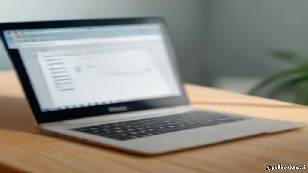 A laptop computer displaying an email inbox on a wooden desk