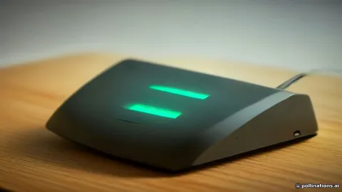 Wireless router with indicator lights on a desk