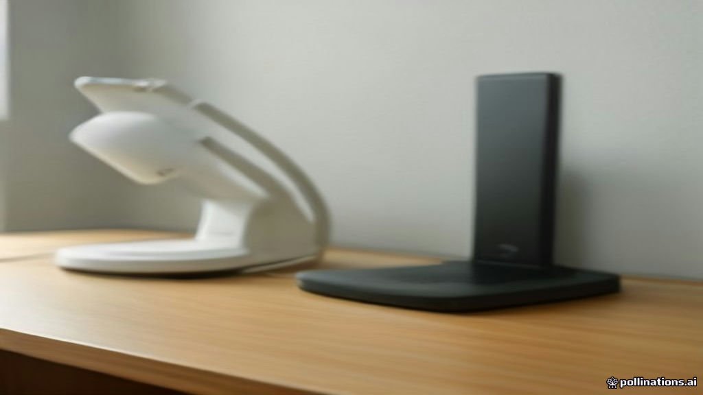 A wireless Wi-Fi router connected via an Ethernet cable to a broadband modem on a wooden desk.