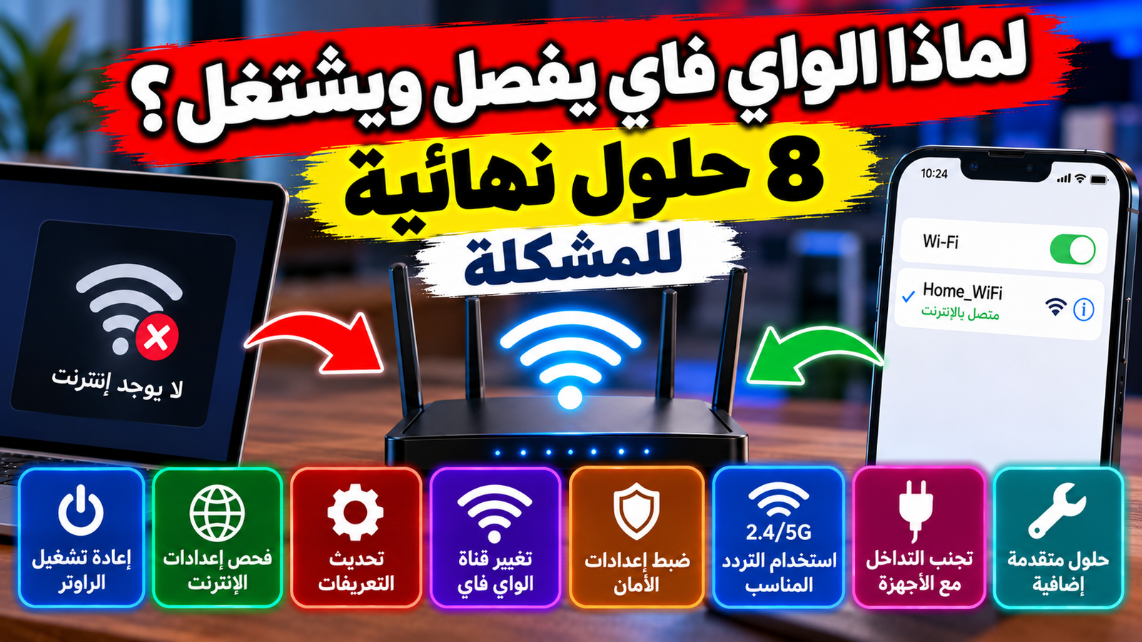 جهاز راوتر لاسلكي حديث يوضح إشارات الاتصال بالإنترنت