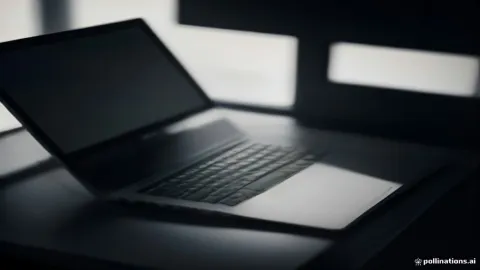 A laptop with a black screen being troubleshot by a user.