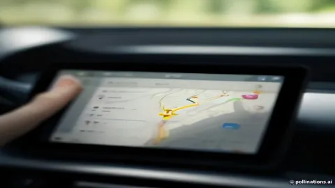 Smartphone mounted on a car dashboard displaying a navigation interface