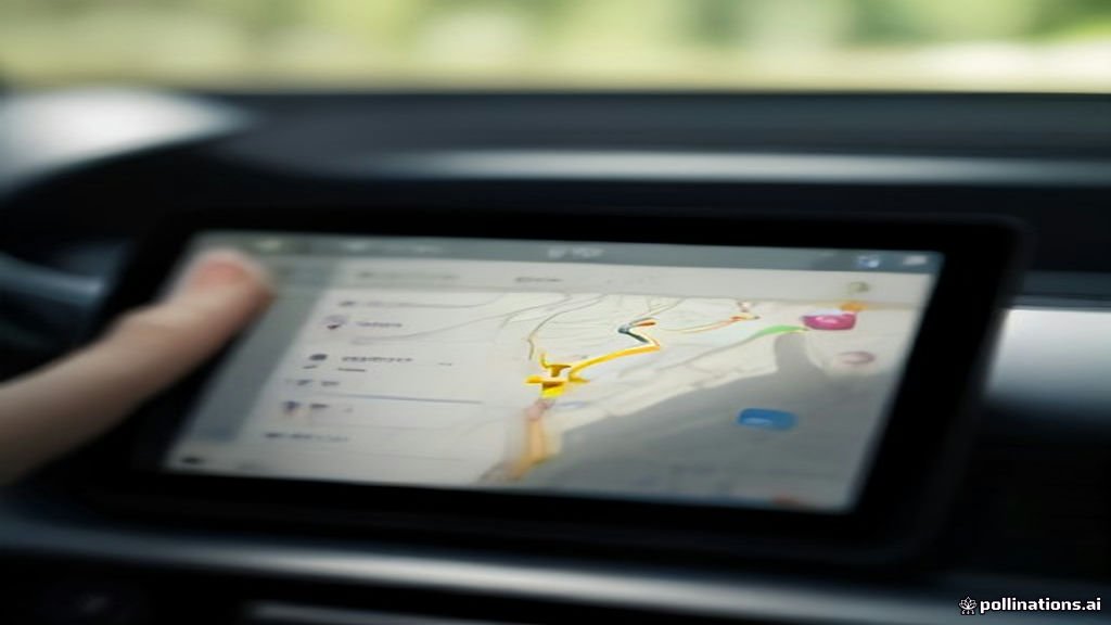Smartphone mounted on a car dashboard displaying a navigation interface