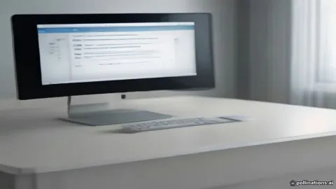 Computer monitor displaying an AI chat interface on a clean desk.