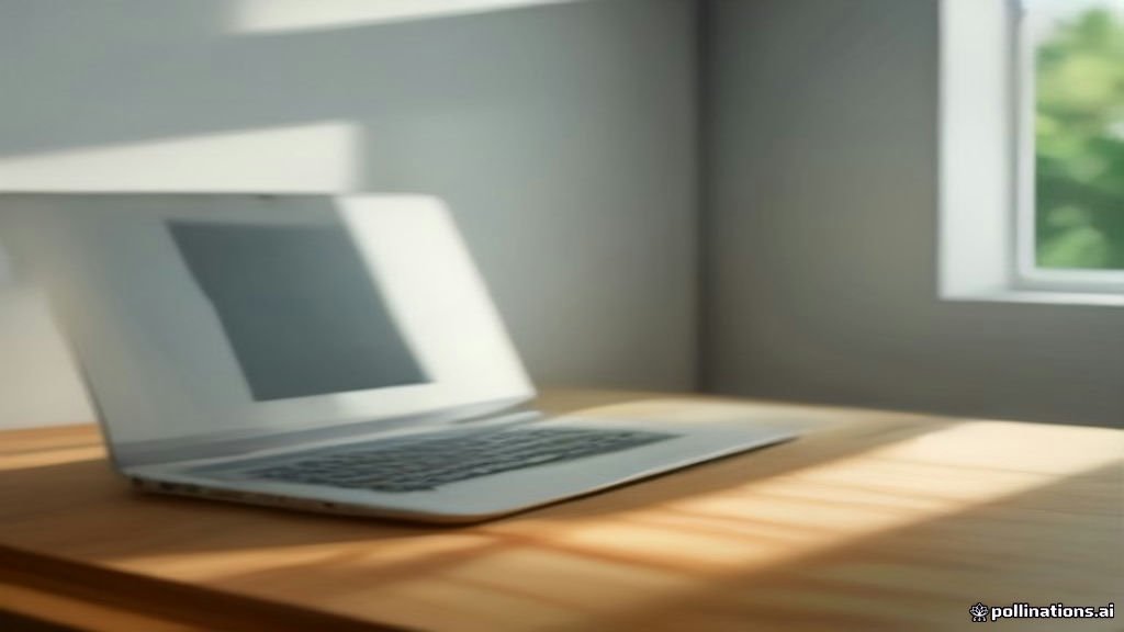 A modern workspace desk with a laptop displaying coding and text editing software.