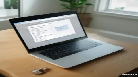 A laptop on a desk showing a modern email application interface.