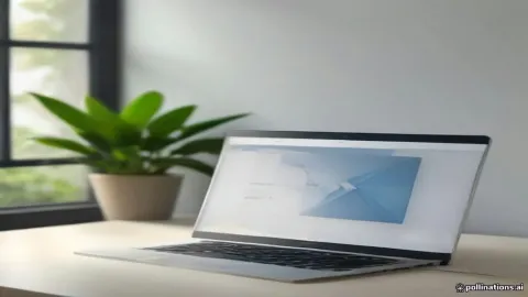 Laptop displaying an email inbox on a clean desk.