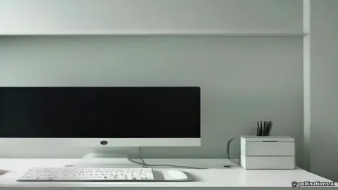 شاشة كمبيوتر حديثة متصلة بجهاز مكتبي على طاولة عمل