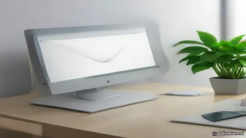 Computer monitor displaying email client interface on a modern office desk