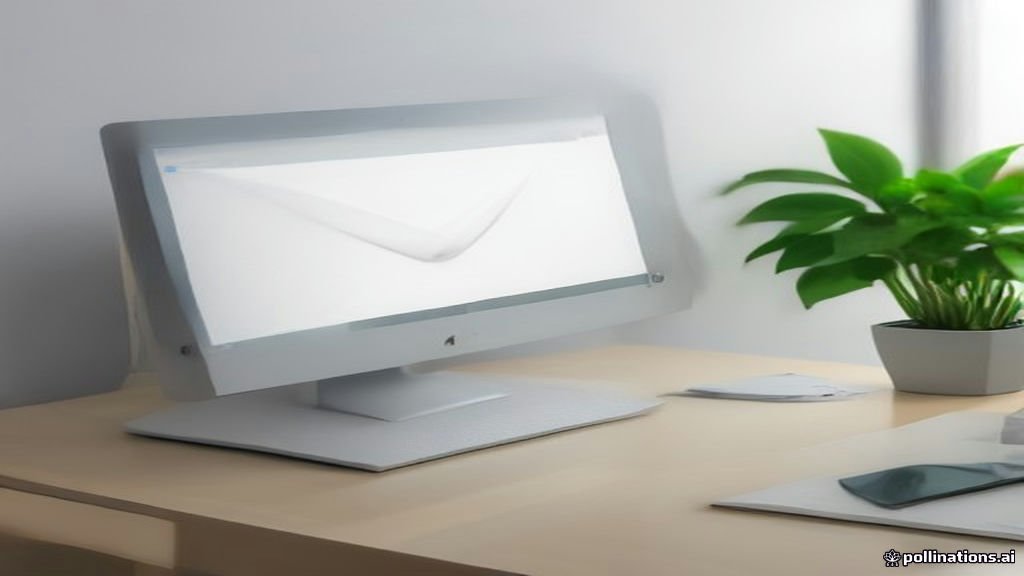 Computer monitor displaying email client interface on a modern office desk