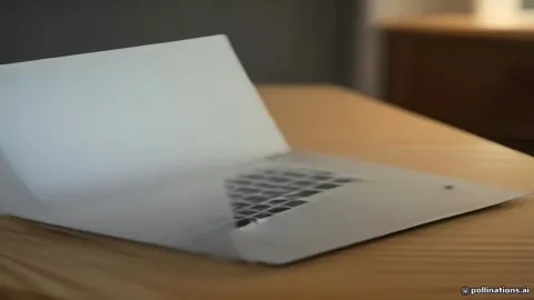 Laptop displaying an email application interface on a wooden desk