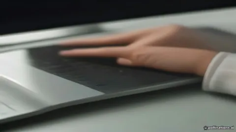 Hands using computer keyboard to adjust display settings on a monitor.