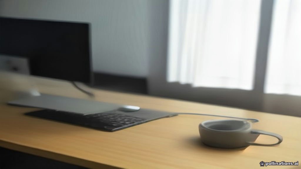 Laptop connected to a USB-C docking station powering dual desktop monitors in a modern office setup