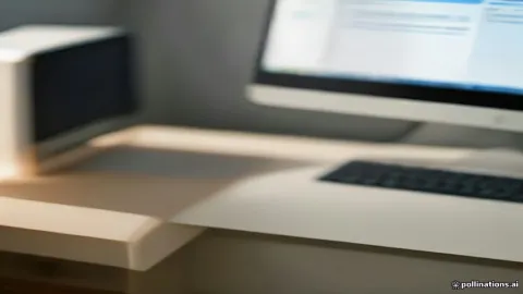 Computer monitor displaying email software interface on a desk