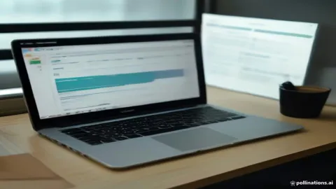 واجهة برمجية متطورة تعرض خطة عمل منظمة وجدول زمني تم إنشاؤه بواسطة الذكاء الاصطناعي على شاشة لابتوب في مكتب حديث.
