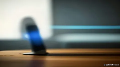 Modern wireless router with a flashing blue indicator light.
