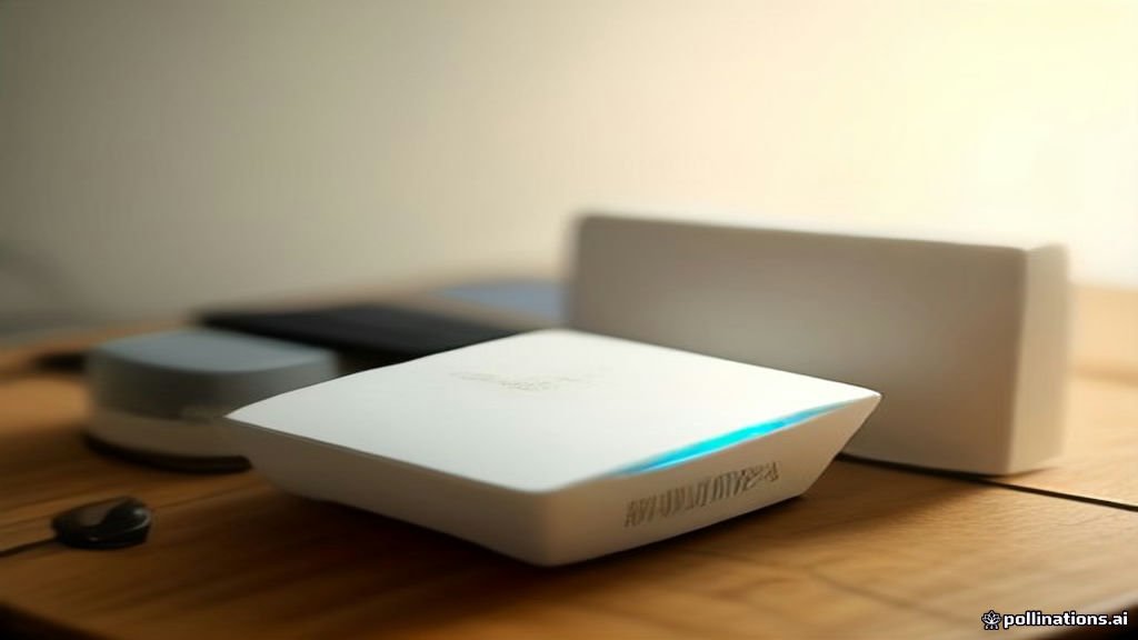 Modern wireless router and modem with indicator lights on a desk