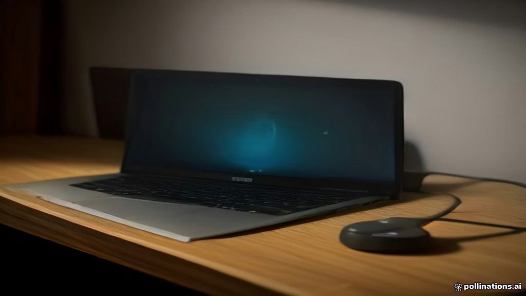 A modern wireless network router sitting on a desk with connected cables.