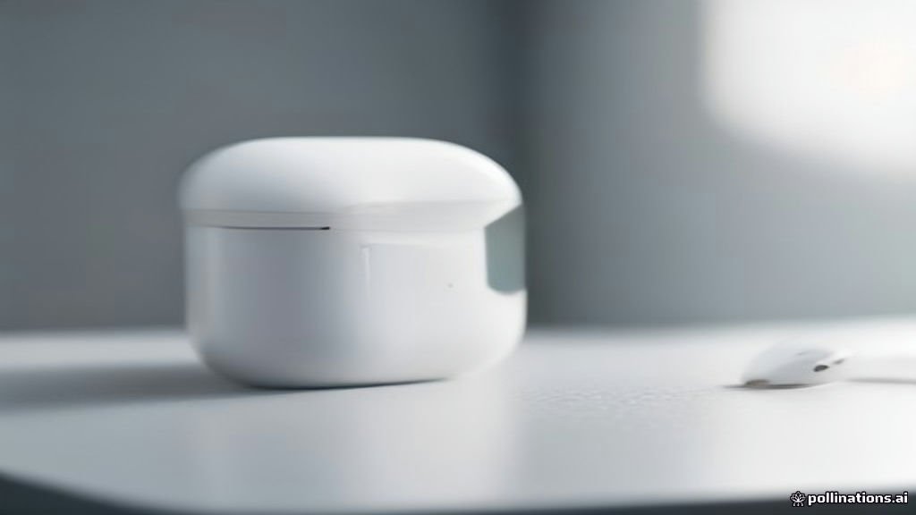 White AirPods charging case on a desk