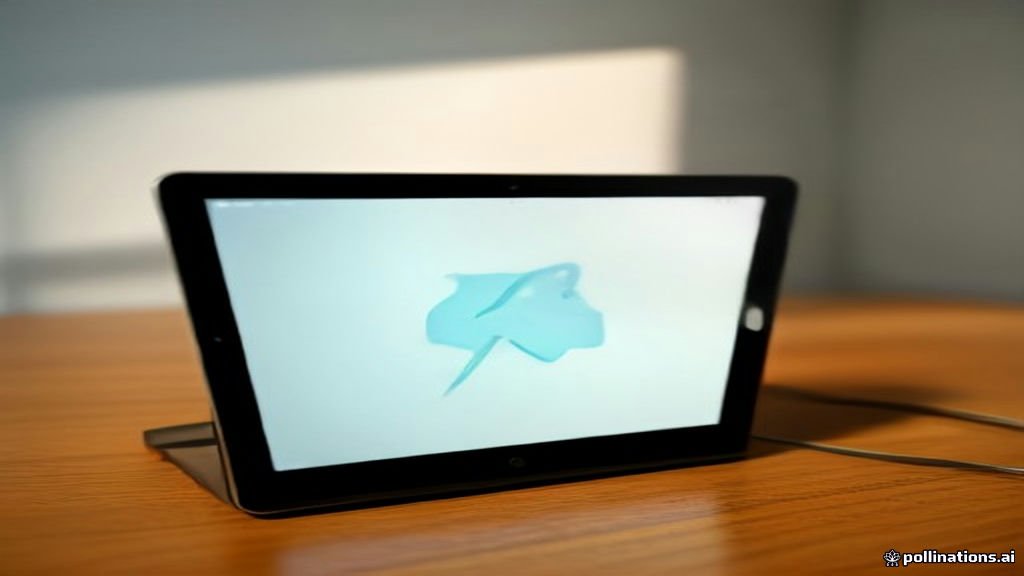 آيباد متصل بكابل الشحن على مكتب خشبي