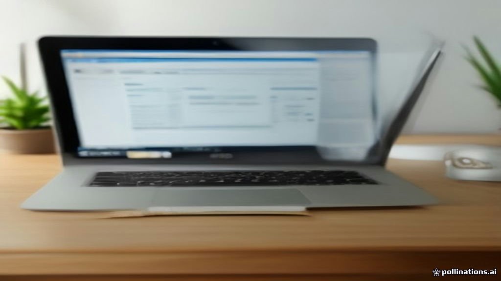 A laptop computer displaying an account security review screen on a clean wooden desk.