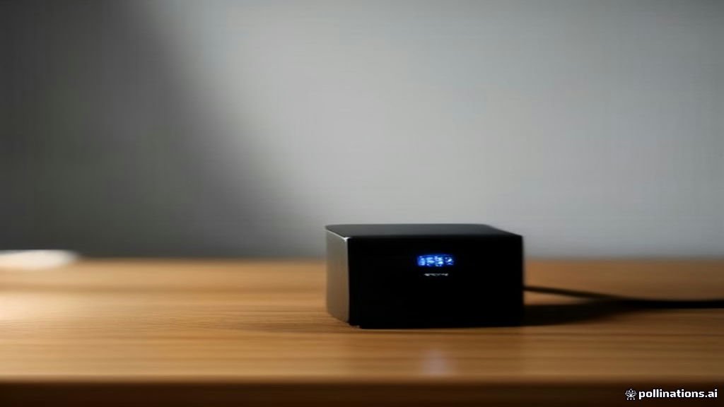 Modern wireless router on a desk with status lights.