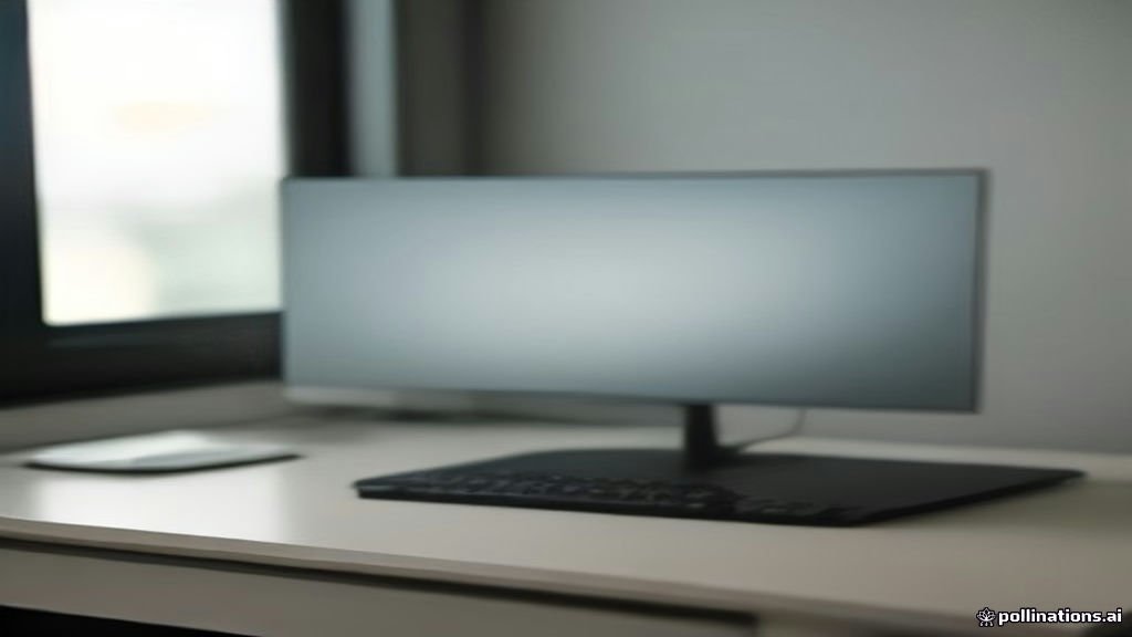 Windows 11 laptop sitting on a clean wooden desk showing the desktop interface